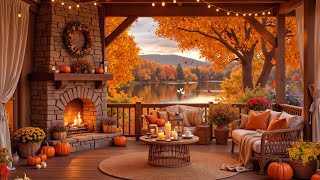 Soothing Piano Music 🍁Cozy Room Ambience in an Autumn Forest with Crackling Fireplace