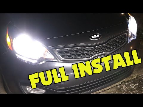 Kia Rio Headlight Assembly and LED bulb Installation 2012-2017