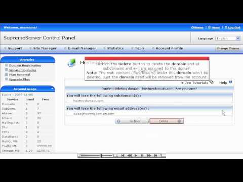 Site Manager - Deleting a domain name