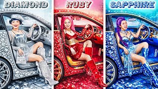 Kpop Demon Hunters: Rumi, Zoey & Mira Glow Up in Saphire, Ruby and Diamond Supercar Fashion!