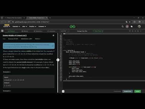 Delete Middle of Linked List | 28-04-2024 | GFG | POTD | JAVA | GeeksforGeeks