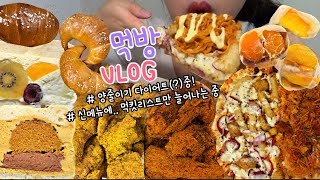 먹방브이로그) 뭐든지 과하게!!! 먹는게 제 추구미입니다 (커링클+뿌링클/슬라이스룸피자/디저트먹방/과일모찌/산도베이글/불닭먹방/밀로밀/국밥먹방