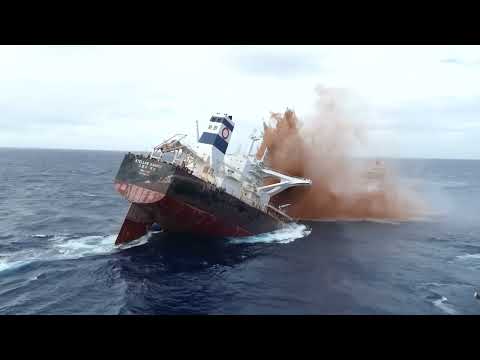 Huge cargo ship sinks off the coast of Brasil.