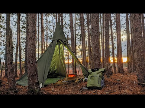 Solo Hot Tent Camping with Wood stove during Autumn