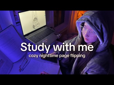 🌙 cozy nighttime study with me/ no bgm, real time, page flipping, 1 hr