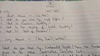 Medium = English Class=11th A1A2 & C Subject = civics  Topic=unit test 2