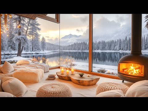4K Peaceful Sunset by the Lake ❄️ Enjoy Winter Ambience with Smooth Jazz for Relaxing and Working