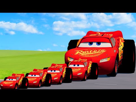 Big & Small Lightning Mcqueen with Big Rear Tire vs Train Thomas | BeamNG.Drive