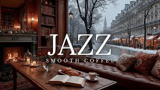 Cozy Winter Jazz Lounge ❄️ Relaxing Coffee Shop Ambience | Snow Cafe Piano Smooth Jazz