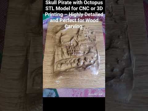 Skull Pirate with Octopus STL Model for CNC or 3D – Highly Detailed and Perfect for Wood Carving.