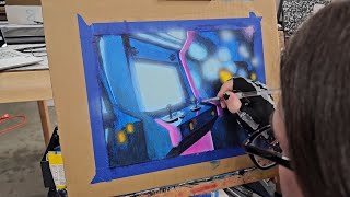Painting a Neon Glowing Arcade - Retro Game Vibe #acrylic #painting #art #retrogaming #neon #glow