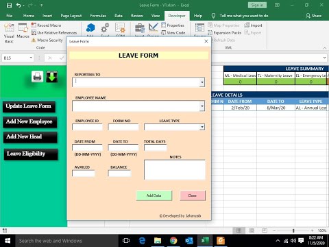Leave Application form template for Employee in Excel
