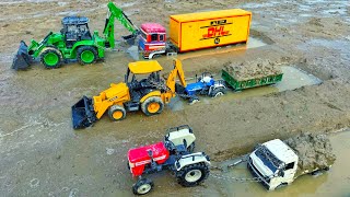 BharatBenz Dumper Truck Tractor Trolley Pickup Muddy Accident Pulling Out Jcb 3dx Tractor | AJ TOYS