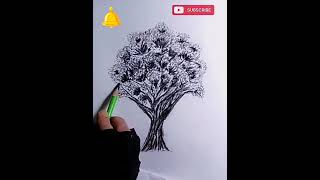 How to draw tree with charcoal pencil. Easy tree drawing on paper.
