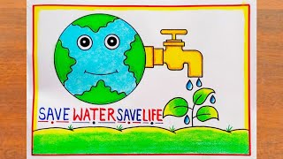 Save Water Save Life Poster Drawing Easy Steps / Save Water Save Earth Drawing / Save Water Drawing