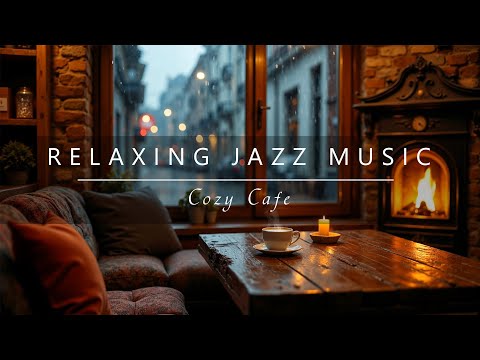 Relaxing Jazz Music & Rainy Day Cafe Ambience | Cozy Fireplace Sounds for Sleep & Study