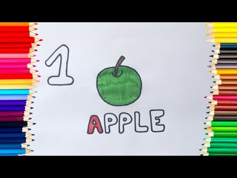 Learning numbers by Drawing and Coloring fruits and vegetables | Number One - apple