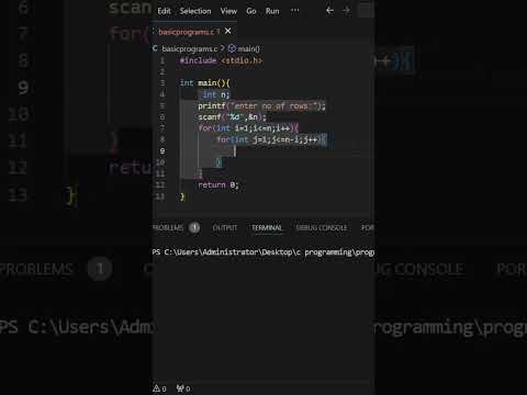 Pattern printing in "C" #shortvideo #coding #programming #ytshorts  #programminglanguage