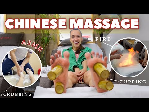 Trying Fire Cupping Foot Massage in China + Salt Scrubbing. ASMR: Traditional Chinese Therapy.