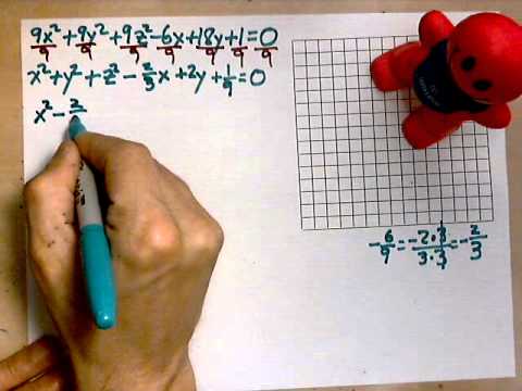 virtuallymath.com: center and sphere radius, example with fractions