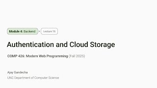Modern Web Dev #16: Authentication and Cloud Storage | COMP 426 @ UNC-Chapel Hill (F'25)