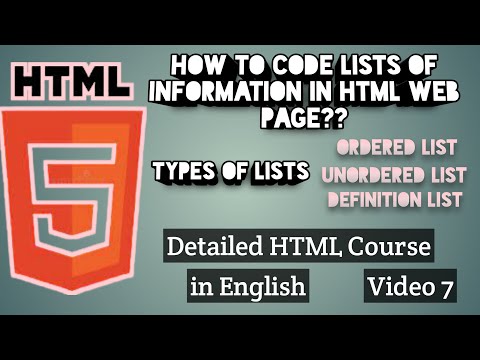 Types of Lists | Ordered List | Unordered List | Definition List | Detailed HTML Course in English