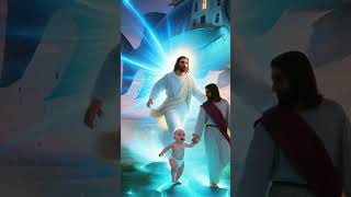 Baby running chased by giant monstrous mansion fish #Jesus #DivineLight #FantasyVideo #AIArt