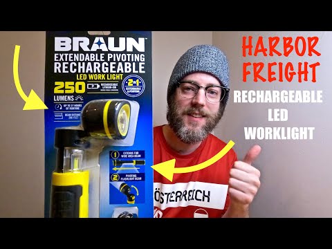 Harbor Freight Braun 250 Lumen 2-In-1 Extendable Rechargeable Work Light Flashlight Torch LED Tool