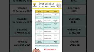 CBSE Class 12 Date Sheet 2025 | CBSE Board Exam Time Table 2025 | CBSE Class 12 Exam time table