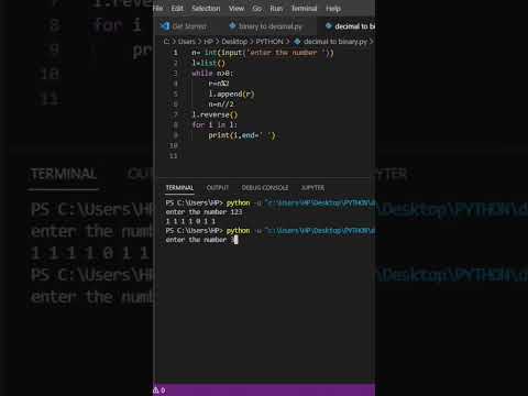 Decimal to Binary Python Program||
