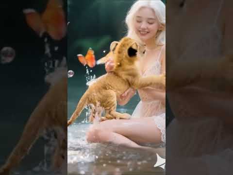 सुंदर लड़की ने शेर के साथ नहाया | Lion Bathing with Beautiful Girl | Viral Wildlife Video 2025