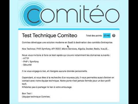 Test technique de recrutement, entretien d’embauche, informatique, pour l'entreprise comitéo