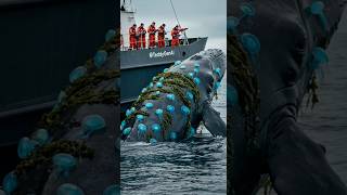 Rescuing a whale trapped by blue jellyfish calling for help