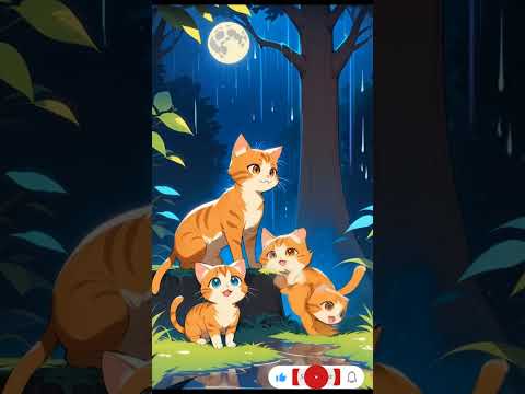 Cute Cat Family Enjoys Rainy Night Under Full Moon | Animated Cat Video for Kids & Family