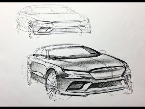 car design sketch on different perspectives (with pencil)