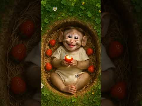 Baby Monkey Takes a Bite of Strawberry and Can’t Contain His Joy! 🍓💕