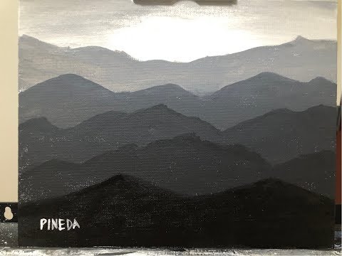 Black and White Mountain Sunrise Acrylic Painting for Beginners