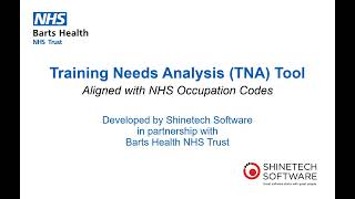 Training Needs Analysis (TNA) Tool aligned with NHS Occupation Codes