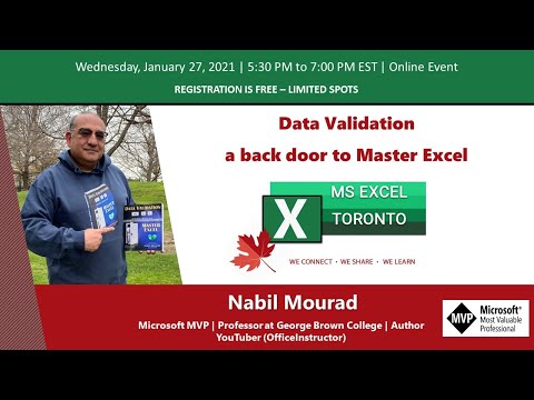 MS Excel Toronto Meetup – Data Validation: a back door to Master Excel – Nabil Mourad