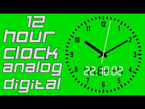 12h Hour Clock Analog+Digital 12-24  White Black Green 4K ( afternoon midnight )