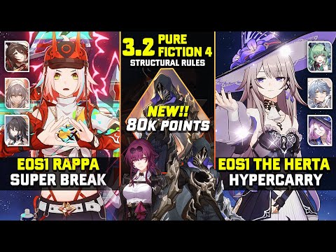 NEW! v3.2 Pure Fiction 4 - E0S1 Rappa Super Break & E0S1 The Herta Hypercarry | 80k Points | HSR.