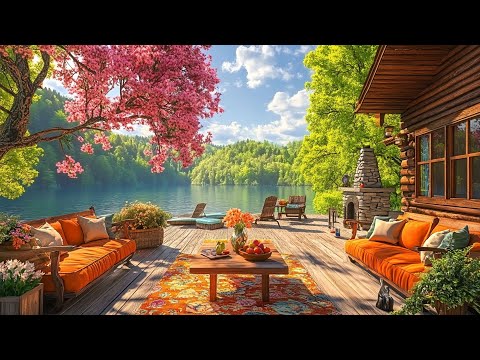 Positive Spring Jazz 🌸 Outdoor Coffee Shop Ambience with Smooth Jazz Instrumental Music for Relax