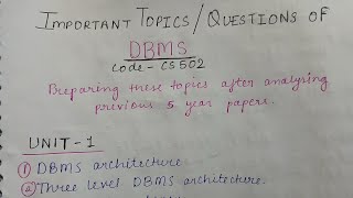 Important Topics & Questions of DBMS 📈 [ Database Management System] Most Important