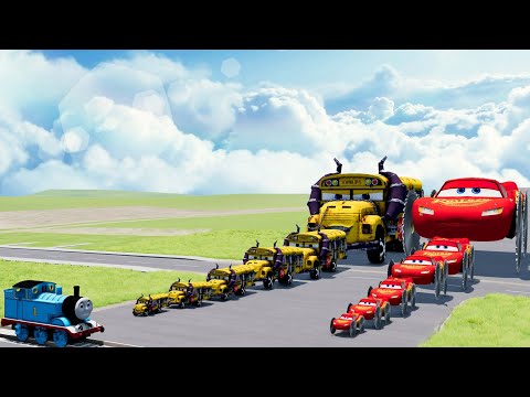 Big & Small McQueen with Saw Wheels vs Big & Small Miss Fritter vs Choo-Choo Thomas the Train BeamNG