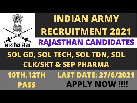 INDIAN ARMY RECRUITMENT 2021 | RAJASTHAN | 8th, 10th and 12th PASS | LATEST JOB