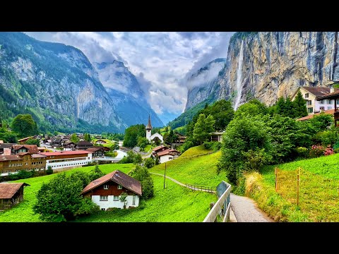 Lauterbrunnen, Switzerland 4K - Walking in the rain - Rain ambience
