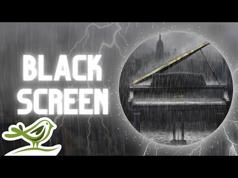 [NO ADS] Midnight | Thunderstorm & Piano Sleep Music with Black Screen