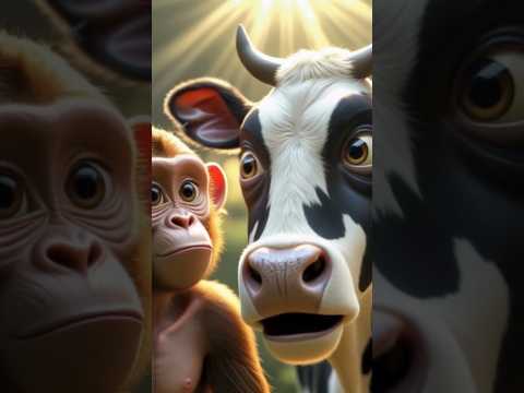 Beautiful story of hardworking cow and monkey #shorts #animals #trendingshorts  #ytshorts #viral #ai