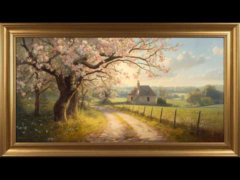 Cherry Blossom Country Path 4K Spring Landscape Art for Frame TV | Vintage Oil Painting Screensaver