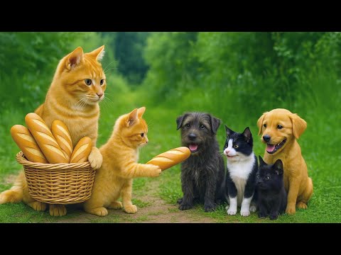 🐱 Mama Cat Bakes Bread 🥖 Kitten Shares it with Homeless Kittens and Puppies 🐾🐕❤️ Cat Stories #cat